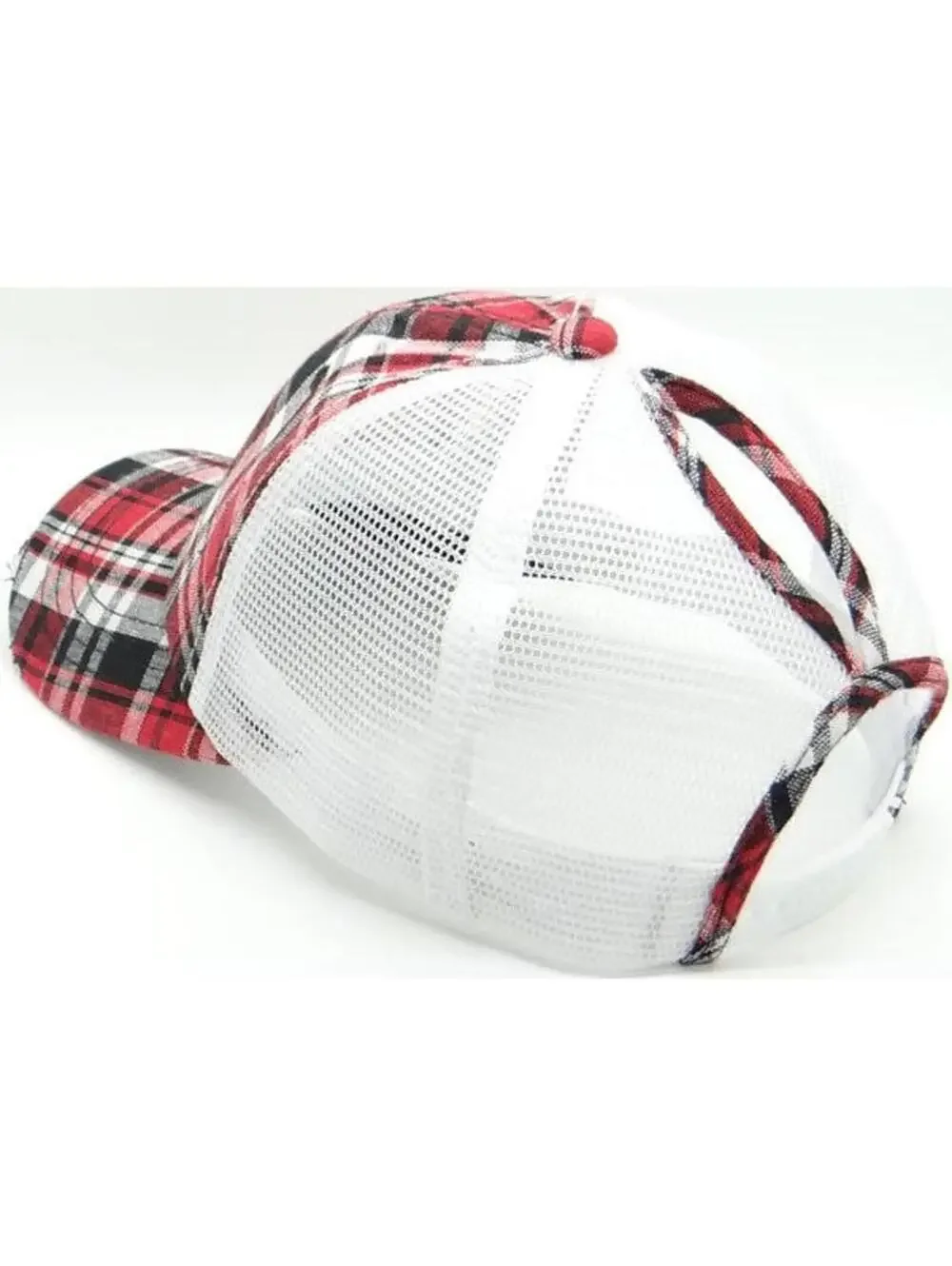 Ponytail Plaid Trucker Hat